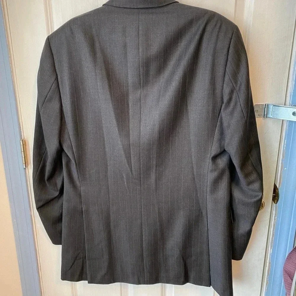 Lujon Gray Blue Striped 3 Buttons Blazer Men Size 40W 34Tall Pockets